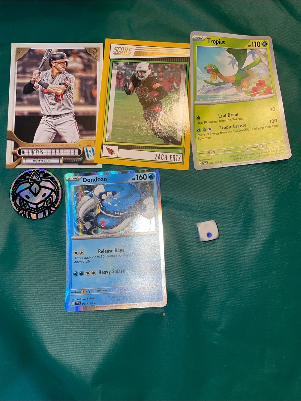 Pokemon Green Tropius and Blue Dondozo Trading Card Duo & other items